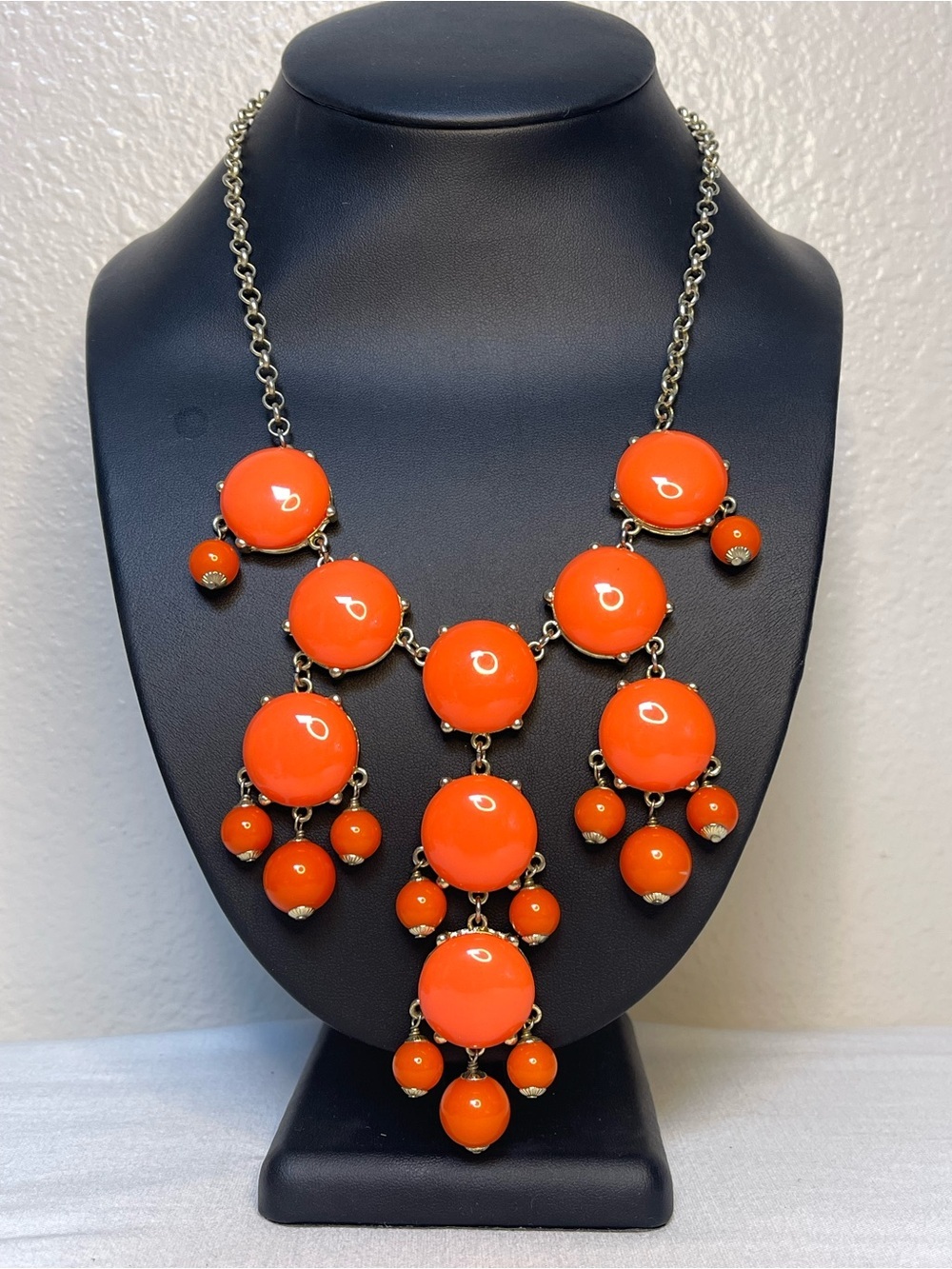 J. Crew Orange Statement Bib Necklace with Glossy Discs